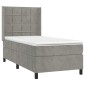 vidaXL Κρεβάτι Boxspring με Στρώμα & LED Αν.Γκρι 90x200 εκ. Βελούδινο