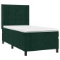 vidaXL Κρεβάτι Boxspring με Στρώμα & LED Σκ. Πράσινο 90x200 εκ Βελούδο
