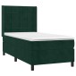 vidaXL Κρεβάτι Boxspring με Στρώμα & LED Σκ. Πράσινο 100x200εκ Βελούδο