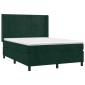 vidaXL Κρεβάτι Boxspring με Στρώμα & LED Σκ. Πράσινο 140x190εκ Βελούδο