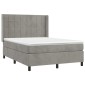 vidaXL Κρεβάτι Boxspring με Στρώμα & LED Αν.Γκρι 140x200 εκ. Βελούδινο