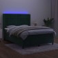 vidaXL Κρεβάτι Boxspring με Στρώμα & LED Σκ. Πράσινο 140x200εκ Βελούδο