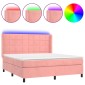vidaXL Κρεβάτι Boxspring με Στρώμα & LED Ροζ 160x200 εκ. Βελούδινο