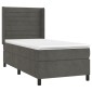 vidaXL Κρεβάτι Boxspring με Στρώμα & LED Σκ. Γκρι 90x190 εκ. Βελούδινο