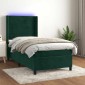 vidaXL Κρεβάτι Boxspring με Στρώμα & LED Σκ. Πράσινο 90x190 εκ Βελούδο