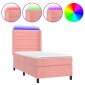 vidaXL Κρεβάτι Boxspring με Στρώμα & LED Ροζ 90x190 εκ. Βελούδινο