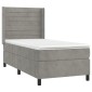 vidaXL Κρεβάτι Boxspring με Στρώμα & LED Αν.Γκρι 90x200 εκ. Βελούδινο