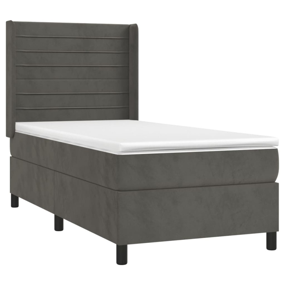 vidaXL Κρεβάτι Boxspring με Στρώμα & LED Σκ. Γκρι 90x200 εκ. Βελούδινο