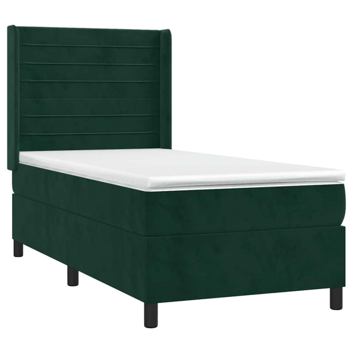 vidaXL Κρεβάτι Boxspring με Στρώμα & LED Σκ. Πράσινο 90x200 εκ Βελούδο