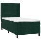 vidaXL Κρεβάτι Boxspring με Στρώμα & LED Σκ. Πράσινο 90x200 εκ Βελούδο