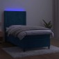 vidaXL Κρεβάτι Boxspring με Στρώμα & LED Σκ. Μπλε 90x200 εκ. Βελούδινο