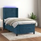 vidaXL Κρεβάτι Boxspring με Στρώμα & LED Σκ. Μπλε 90x200 εκ. Βελούδινο