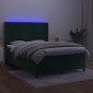 vidaXL Κρεβάτι Boxspring με Στρώμα & LED Σκ. Πράσινο 140x190εκ Βελούδο