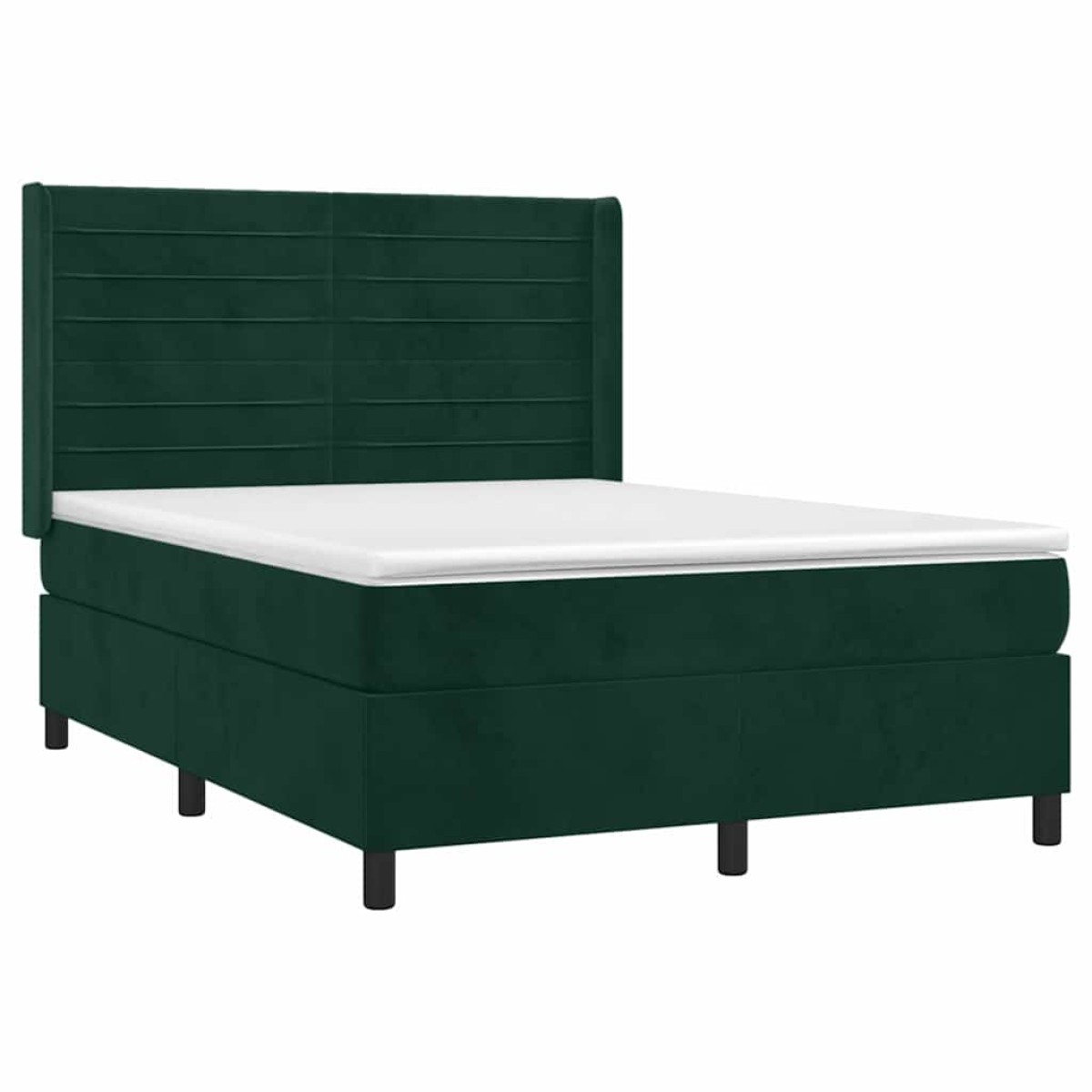 vidaXL Κρεβάτι Boxspring με Στρώμα & LED Σκ. Πράσινο 140x190εκ Βελούδο