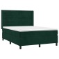 vidaXL Κρεβάτι Boxspring με Στρώμα & LED Σκ. Πράσινο 140x200εκ Βελούδο