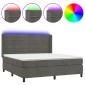 vidaXL Κρεβάτι Boxspring με Στρώμα & LED Σκ. Γκρι 160x200εκ. Βελούδινο