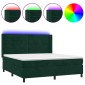 vidaXL Κρεβάτι Boxspring με Στρώμα & LED Σκ. Πράσινο 160x200εκ Βελούδο