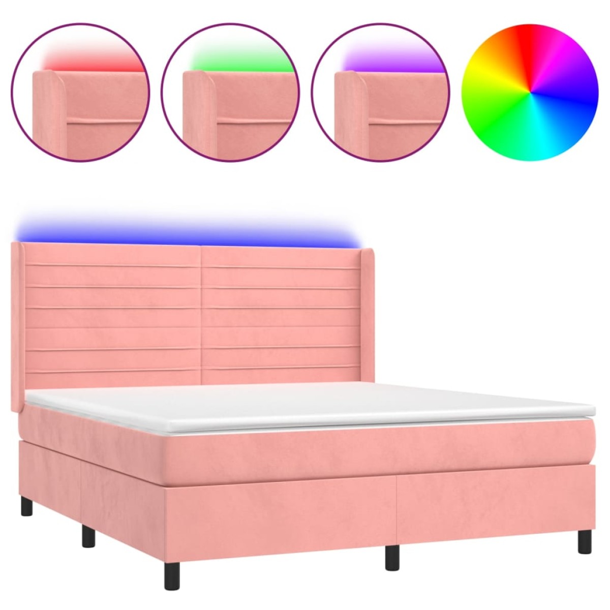 vidaXL Κρεβάτι Boxspring με Στρώμα & LED Ροζ 160x200 εκ. Βελούδινο