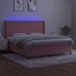 vidaXL Κρεβάτι Boxspring με Στρώμα & LED Ροζ 180x200 εκ. Βελούδινο