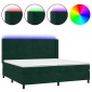 vidaXL Κρεβάτι Boxspring με Στρώμα & LED Σκ. Πράσινο 200x200εκ Βελούδο