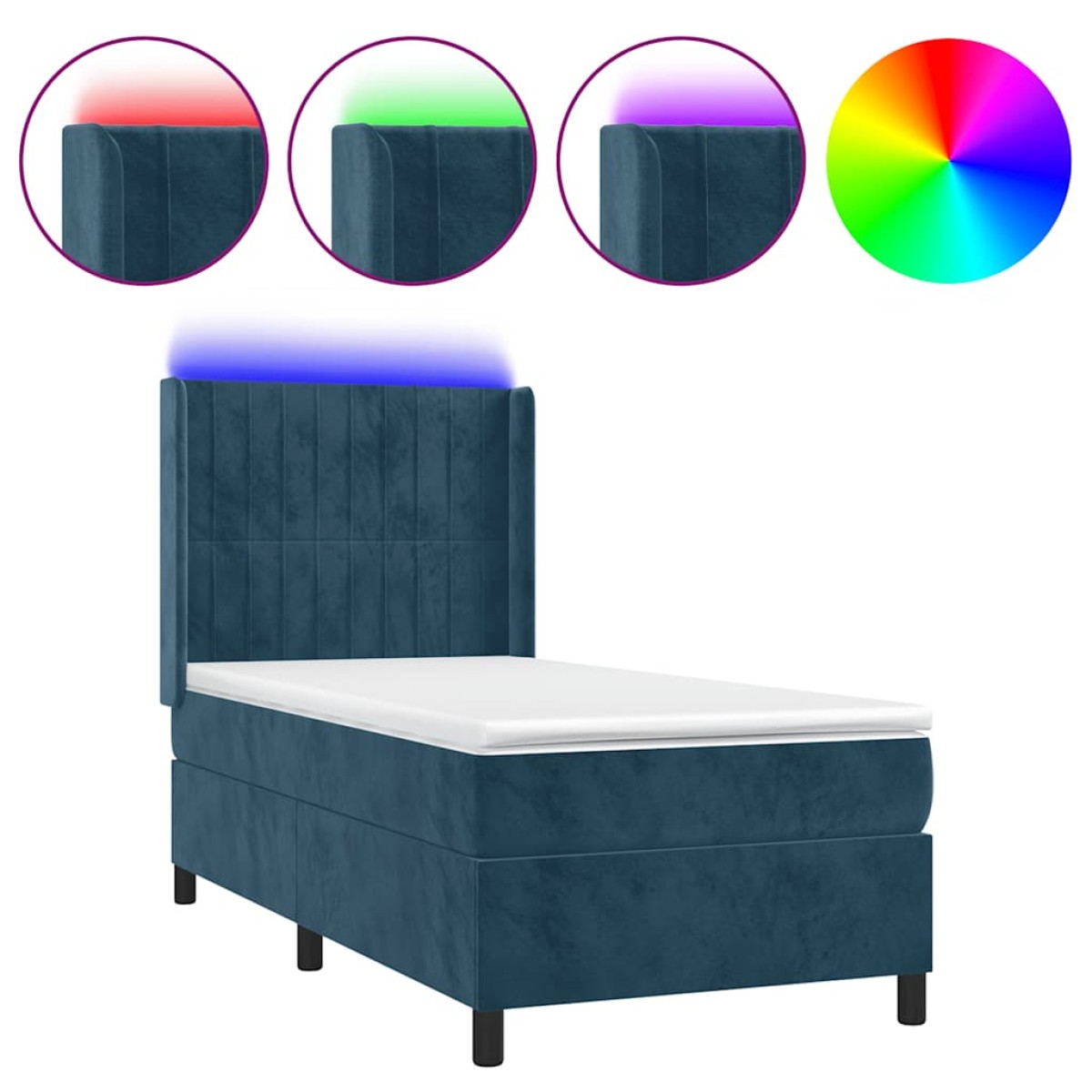 vidaXL Κρεβάτι Boxspring με Στρώμα & LED Σκ. Μπλε 80x200 εκ. Βελούδινο