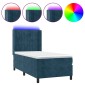 vidaXL Κρεβάτι Boxspring με Στρώμα & LED Σκ. Μπλε 80x200 εκ. Βελούδινο