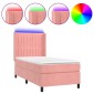 vidaXL Κρεβάτι Boxspring με Στρώμα & LED Ροζ 90x190 εκ. Βελούδινο
