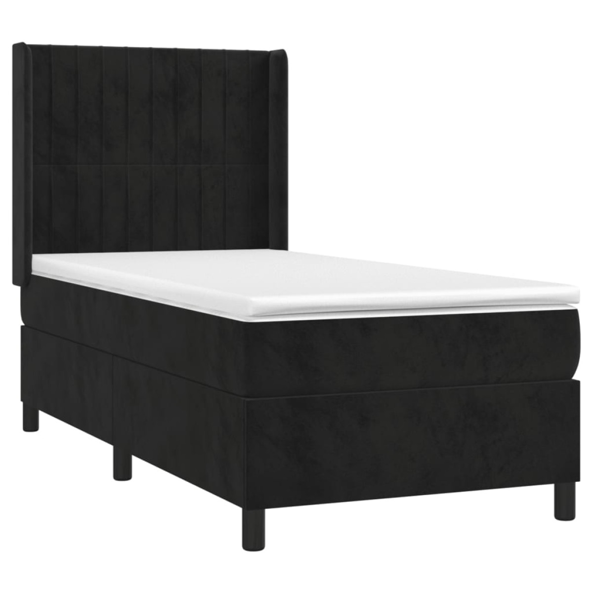 vidaXL Κρεβάτι Boxspring με Στρώμα & LED Μαύρο 90x200 εκ. Βελούδινο