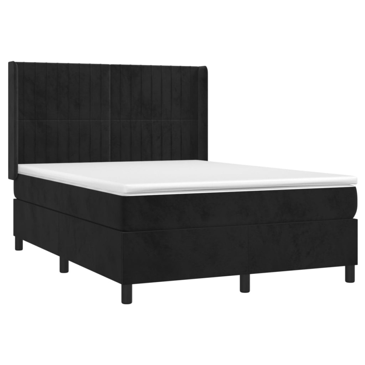 vidaXL Κρεβάτι Boxspring με Στρώμα & LED Μαύρο 140x190 εκ. Βελούδινο
