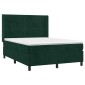vidaXL Κρεβάτι Boxspring με Στρώμα & LED Σκ. Πράσινο 140x190εκ Βελούδο
