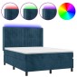 vidaXL Κρεβάτι Boxspring με Στρώμα & LED Σκ. Μπλε 140x190εκ. Βελούδινο