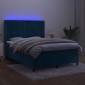 vidaXL Κρεβάτι Boxspring με Στρώμα & LED Σκ. Μπλε 140x190εκ. Βελούδινο