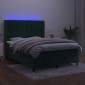vidaXL Κρεβάτι Boxspring με Στρώμα & LED Σκ. Πράσινο 140x200εκ Βελούδο