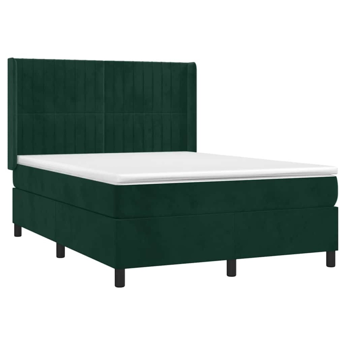 vidaXL Κρεβάτι Boxspring με Στρώμα & LED Σκ. Πράσινο 140x200εκ Βελούδο