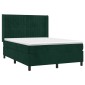 vidaXL Κρεβάτι Boxspring με Στρώμα & LED Σκ. Πράσινο 140x200εκ Βελούδο
