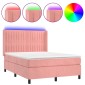 vidaXL Κρεβάτι Boxspring με Στρώμα & LED Ροζ 140x200 εκ. Βελούδινο