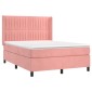 vidaXL Κρεβάτι Boxspring με Στρώμα & LED Ροζ 140x200 εκ. Βελούδινο