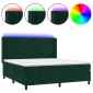 vidaXL Κρεβάτι Boxspring με Στρώμα & LED Σκ. Πράσινο 160x200εκ Βελούδο