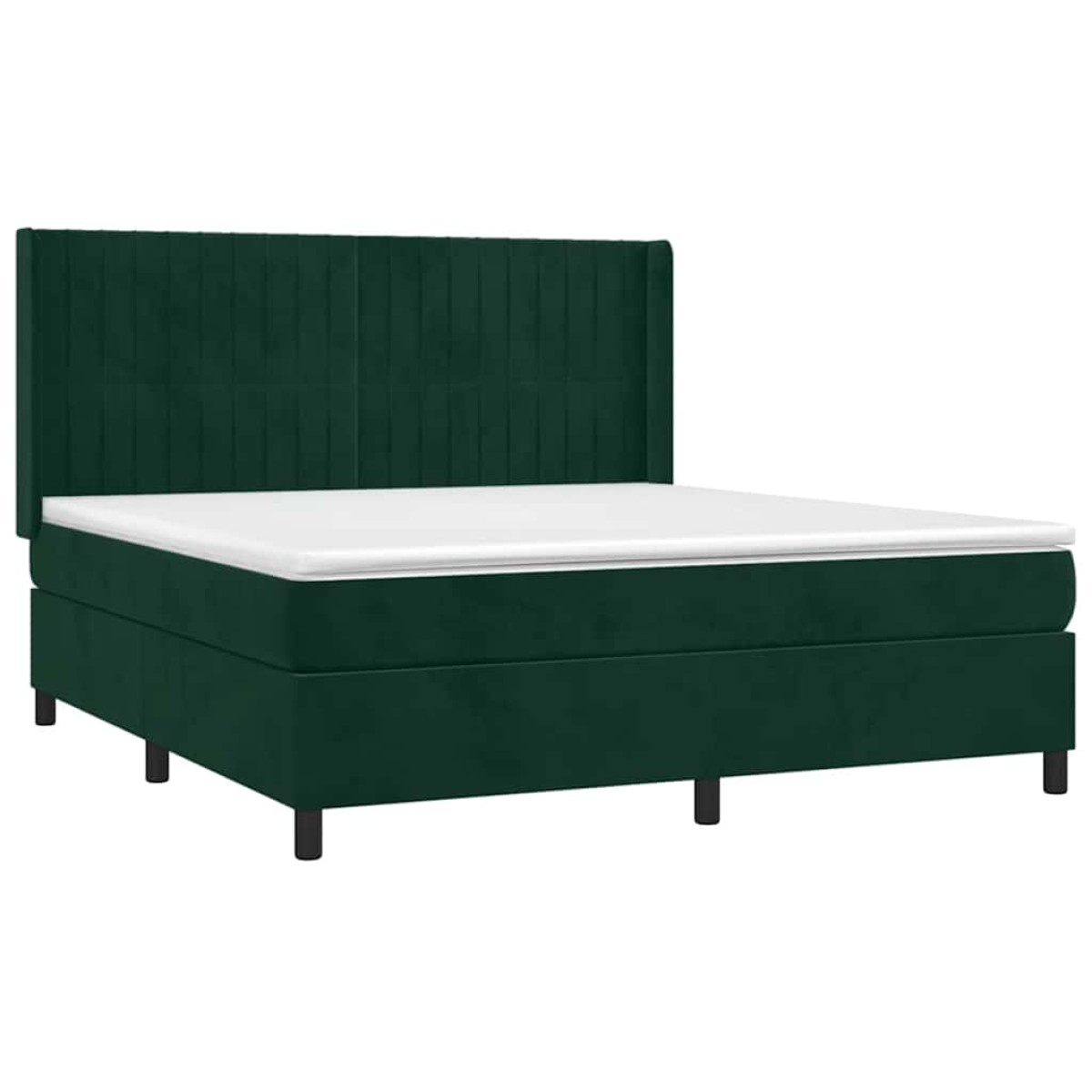 vidaXL Κρεβάτι Boxspring με Στρώμα & LED Σκ. Πράσινο 160x200εκ Βελούδο