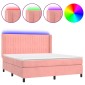 vidaXL Κρεβάτι Boxspring με Στρώμα & LED Ροζ 160x200 εκ. Βελούδινο