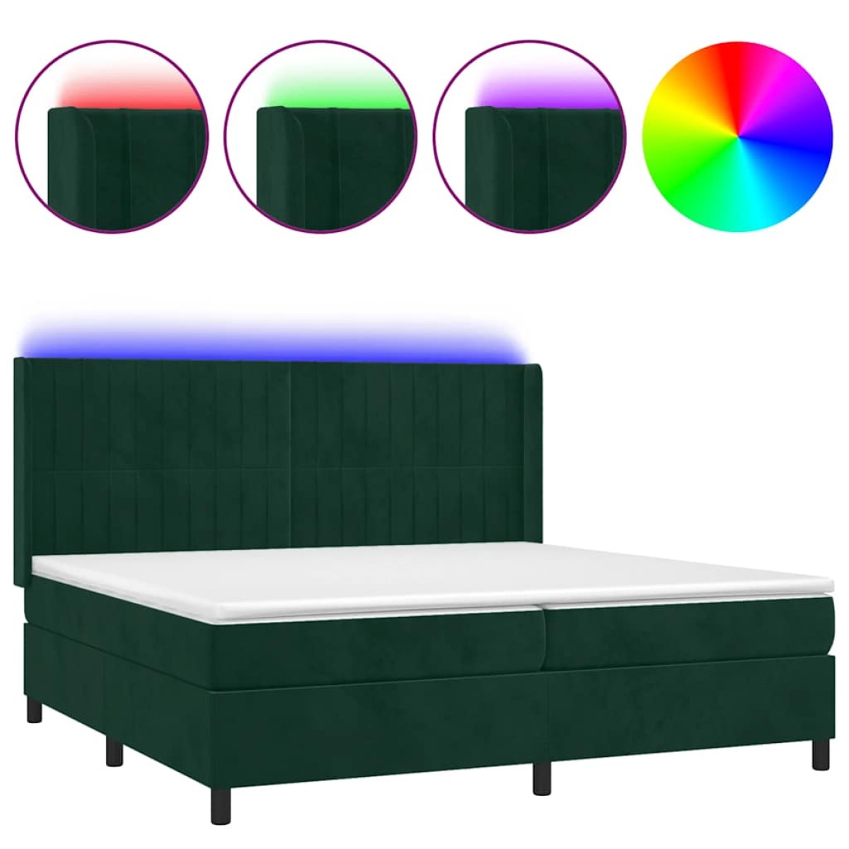 vidaXL Κρεβάτι Boxspring με Στρώμα & LED Σκ. Πράσινο 200x200εκ Βελούδο