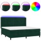 vidaXL Κρεβάτι Boxspring με Στρώμα & LED Σκ. Πράσινο 200x200εκ Βελούδο