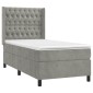 vidaXL Κρεβάτι Boxspring με Στρώμα & LED Αν.Γκρι 90x190 εκ. Βελούδινο