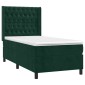 vidaXL Κρεβάτι Boxspring με Στρώμα & LED Σκ. Πράσινο 90x190 εκ Βελούδο