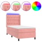 vidaXL Κρεβάτι Boxspring με Στρώμα & LED Ροζ 90x190 εκ. Βελούδινο