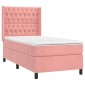 vidaXL Κρεβάτι Boxspring με Στρώμα & LED Ροζ 100x200 εκ. Βελούδινο