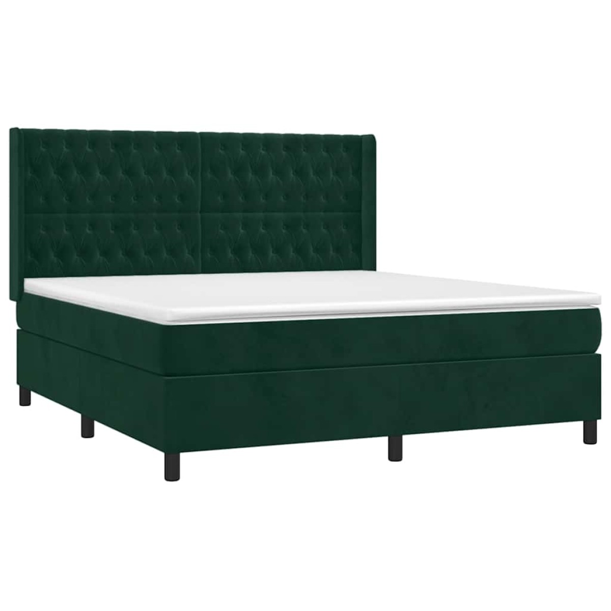 vidaXL Κρεβάτι Boxspring με Στρώμα & LED Σκ. Πράσινο 160x200εκ Βελούδο