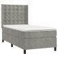 vidaXL Κρεβάτι Boxspring με Στρώμα & LED Αν.Γκρι 90x190 εκ. Βελούδινο