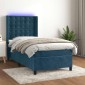 vidaXL Κρεβάτι Boxspring με Στρώμα & LED Σκ. Μπλε 90x190 εκ. Βελούδινο