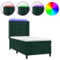 vidaXL Κρεβάτι Boxspring με Στρώμα & LED Σκ. Πράσινο 90x200 εκ Βελούδο